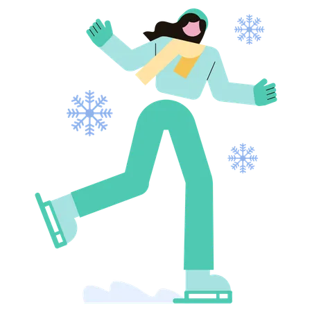 Niña disfrutando del patinaje sobre hielo  Ilustración