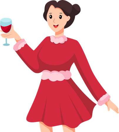 Niña disfrutando del vino  Ilustración