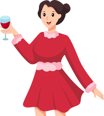 Niña disfrutando del vino  Ilustración