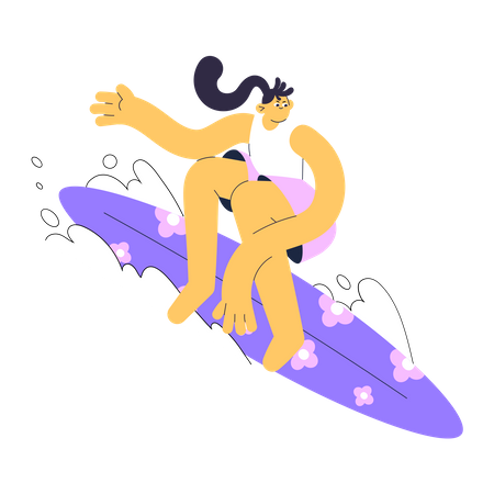 Chica disfrutando del surf  Ilustración