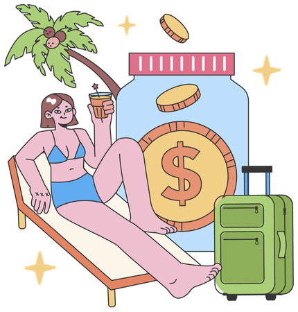 Chica disfrutando del viaje de verano  Ilustración