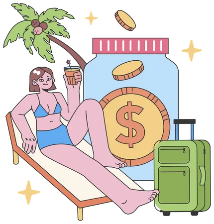 Chica disfrutando del viaje de verano  Ilustración