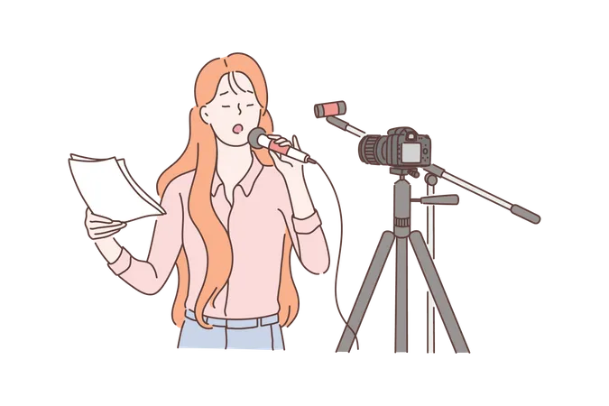 Chica filmando video cantando  Ilustración