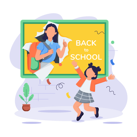 Chica divirtiéndose en la escuela  Ilustración