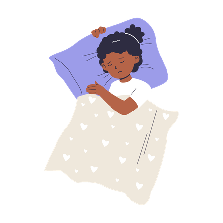 Niña durmiendo en la cama  Ilustración