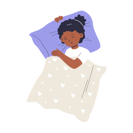 Niña durmiendo en la cama  Ilustración