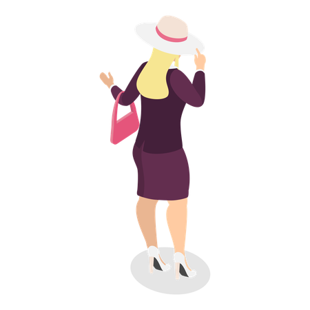 Chica elegante de pie con bolso  Ilustración