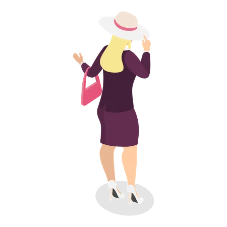 Chica elegante de pie con bolso  Ilustración