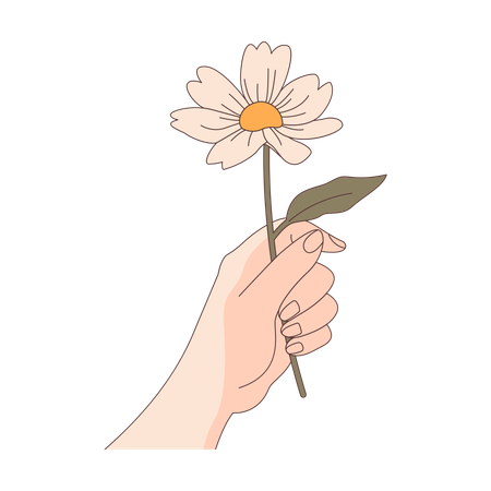 Mano de niña elegante sosteniendo una hermosa flor floral  Ilustración