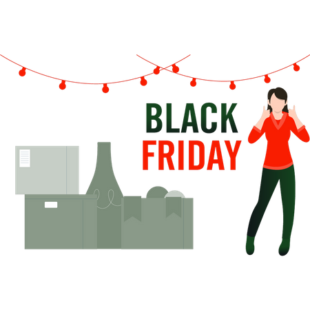 Chica emocionada por las rebajas del Black Friday  Ilustración