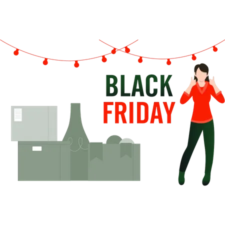 Chica emocionada por las rebajas del Black Friday  Ilustración