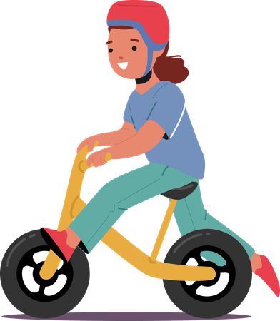 Chica en bicicleta con casco  Ilustración