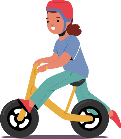 Chica en bicicleta con casco  Ilustración