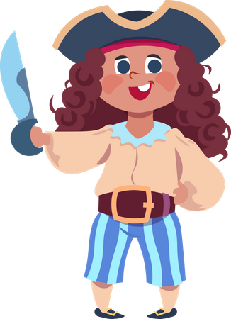 Chica disfrazada de pirata  Ilustración