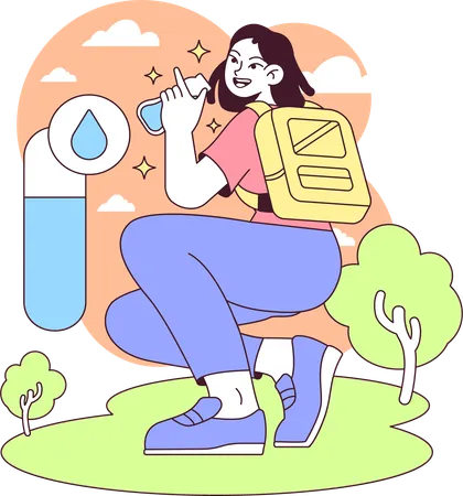 Chica en forma bebiendo agua  Ilustración