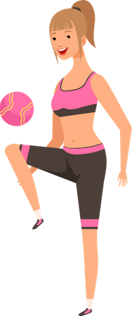 Chica en forma haciendo ejercicio con pelota de gimnasia  Ilustración