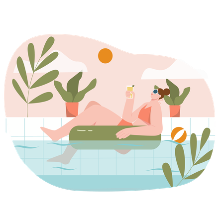 Chica en la piscina  Ilustración