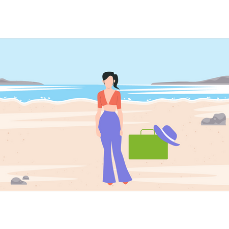 Chica en la playa  Ilustración