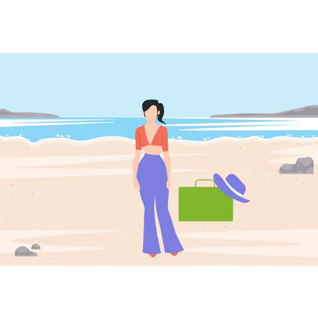 Chica en la playa  Ilustración