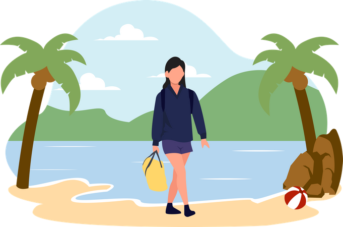 Chica en la playa  Ilustración