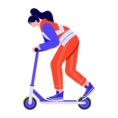 Niña montando scooter eléctrico  Ilustración