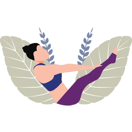 Chica en pose de yoga para el bienestar  Ilustración