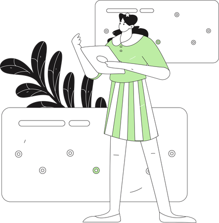 Chica haciendo una reunión virtual en línea  Ilustración