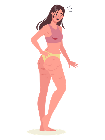 Chica en ropa interior con problema de piel en la pierna  Ilustración