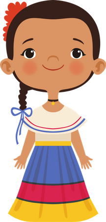 Chica en tela de nacionalidades  Ilustración