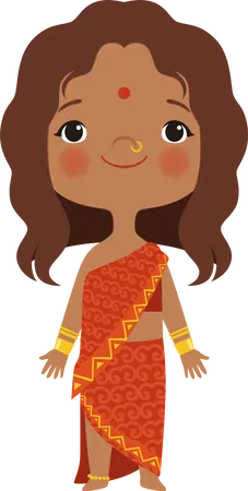 Chica en tela india  Ilustración