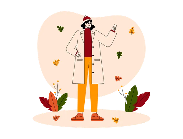 Chica en la temporada de otoño  Ilustración