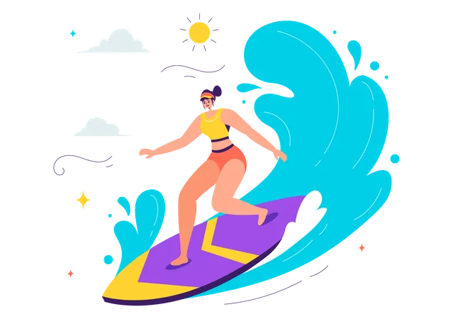 Chica en una tabla de surf  Ilustración