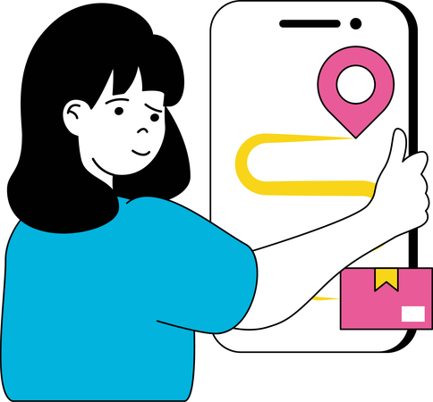 Chica encontrando ruta de entrega  Ilustración
