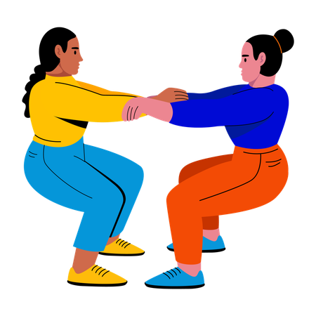 Chica entrenando con un entrenador de fitness  Ilustración
