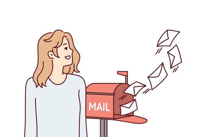 Chica enviando correo desde el buzón  Ilustración