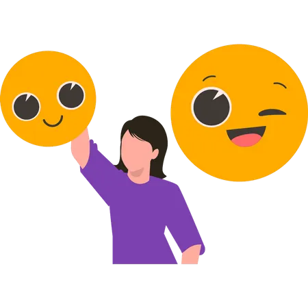 Chica enviando emojis  Ilustración