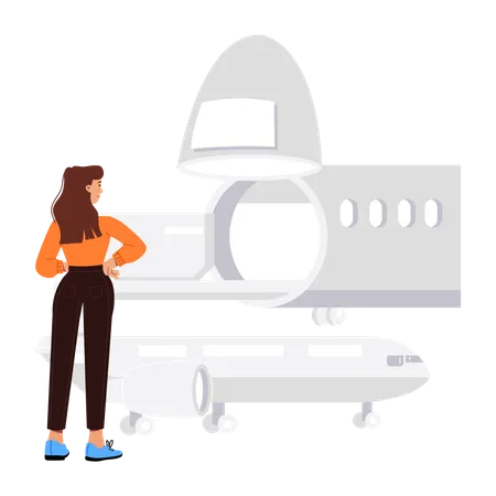 Chica enviando paquete por transporte aéreo  Ilustración