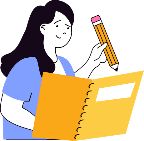 Chica escribiendo algo en un libro  Ilustración