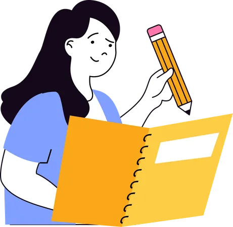 Chica escribiendo algo en un libro  Ilustración