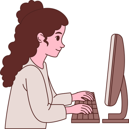 Chica escribiendo en la computadora  Ilustración