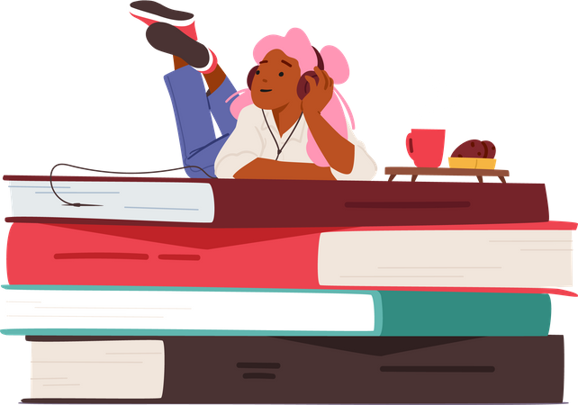 Chica escucha cursos en línea  Ilustración
