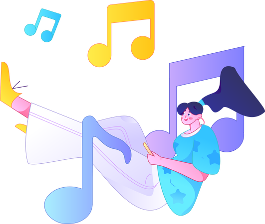 Chica escuchando música con auriculares  Ilustración