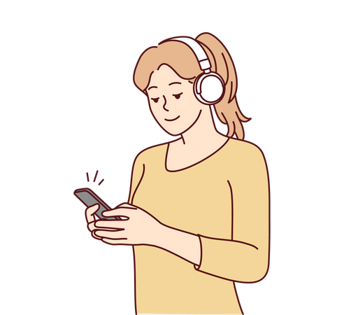 Chica escuchando música desde el móvil  Ilustración