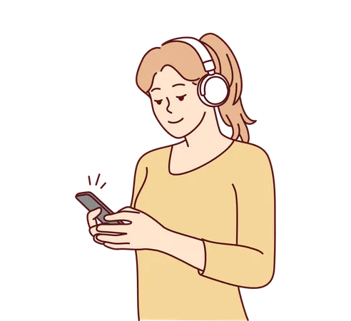 Chica escuchando música desde el móvil  Ilustración