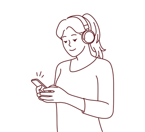 Chica escuchando música desde el móvil  Ilustración