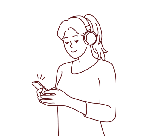 Chica escuchando música desde el móvil  Ilustración