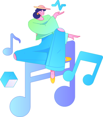 Chica escuchando música en casa  Ilustración