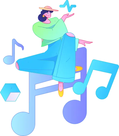 Chica escuchando música en casa  Ilustración