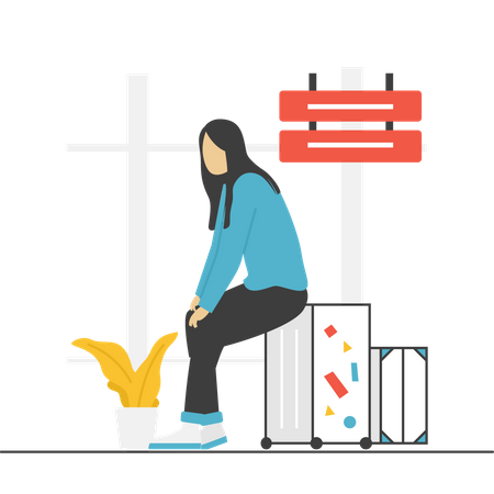 Chica esperando vuelo  Ilustración