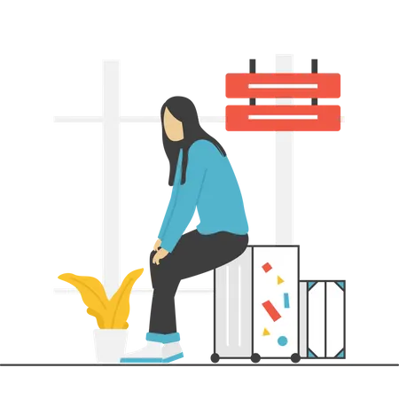 Chica esperando vuelo  Ilustración